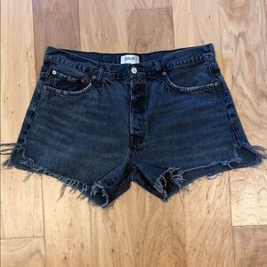 Agolde Parker Long Black Frayed Hem Denim Shorts